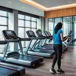 피트니스 경영사 중점 과목 정리 - **Prompt:** A dynamic, wide shot of a futuristic fitness center in a modern Arabian city. The scene ...