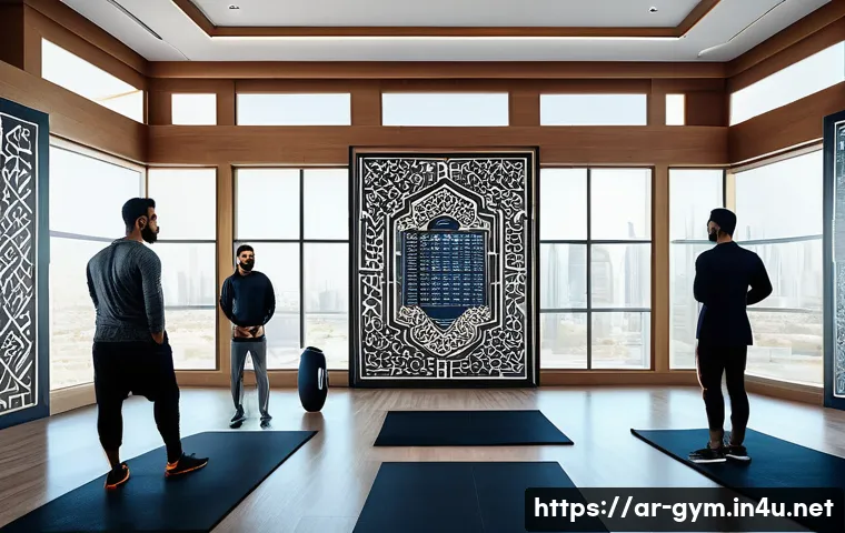 피트니스 경영사 자격증 독학 가능성 - A modern fitness center management scene in an Arabic cultural setting, featuring a confident Middle...