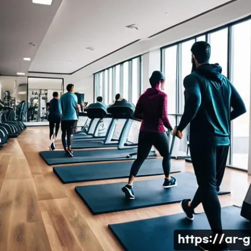 피트니스 경영사와 운동 프로그램 기획 - A modern Arabic fitness gym interior bustling with diverse members engaging in personalized workout ...