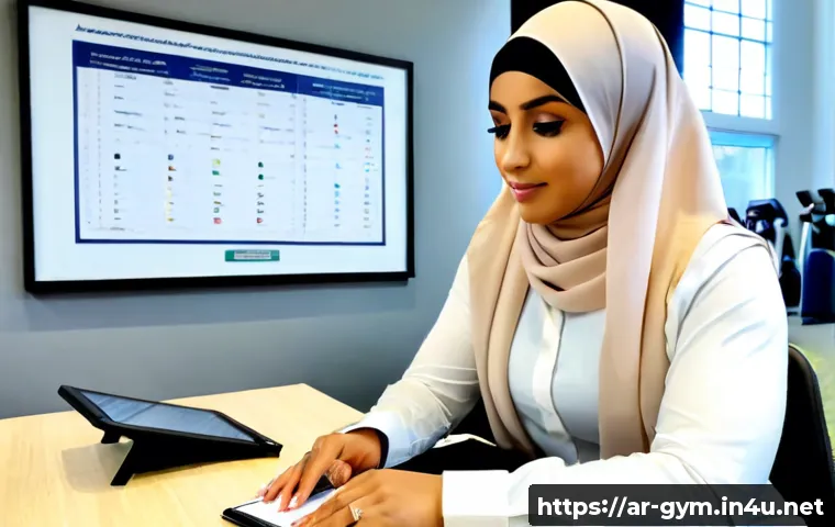 피트니스 경영사 자격증 취득 후 경력 관리 - Photorealistic career advancement scene in a modern upscale fitness center in Riyadh, confident Arab...